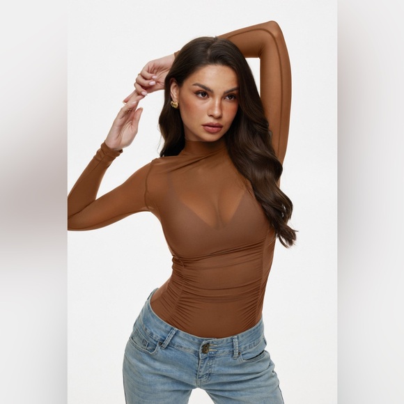 Reoria Turtleneck Sheer Mesh Long Sleeve Bodysuit, Size S, NWT - Picture 1 of 11